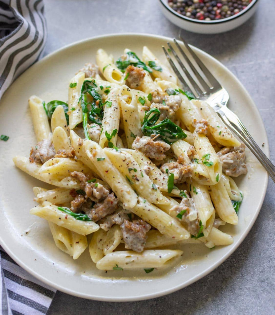 Creamy Sausage and Veggie Penne with Mustard